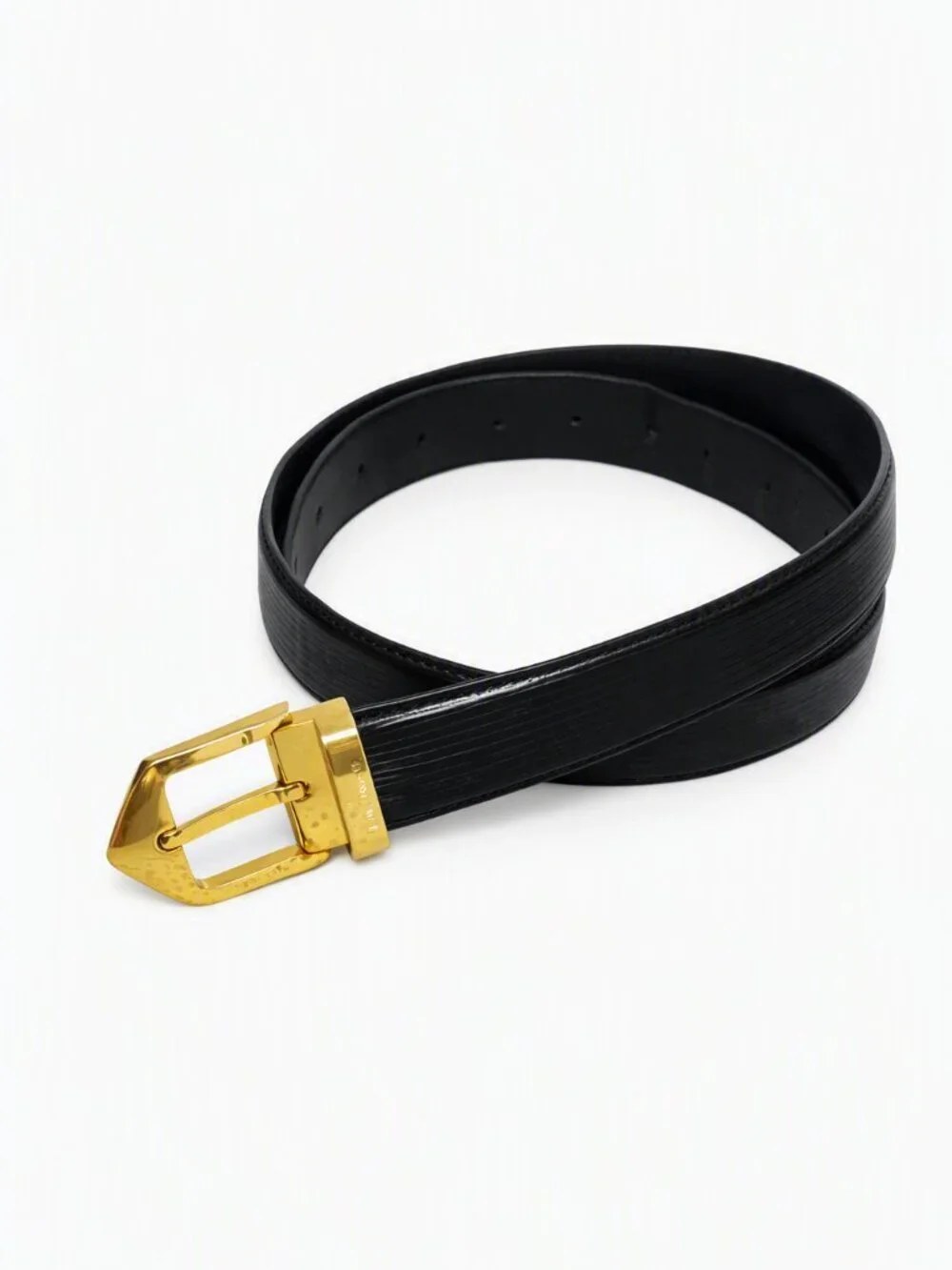 Louis Vuitton Ceinture Gold Buckle Epi Leather Belt Black Size 40mm/100cm